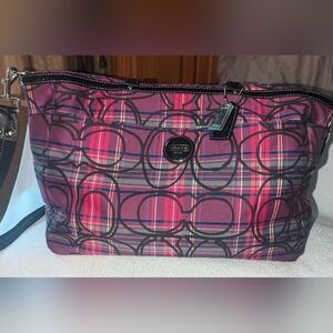 Coach Poppy tartan Glamour glitter tote bag. F15464